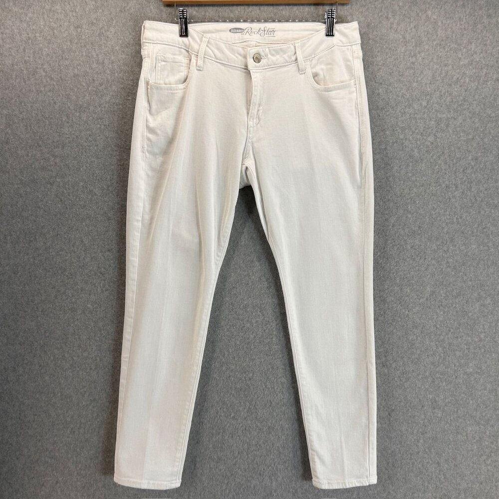 Old Navy Rockstar White Skinny‎ Jeans 14 Short Cotton Blend Womens Stretch Denim